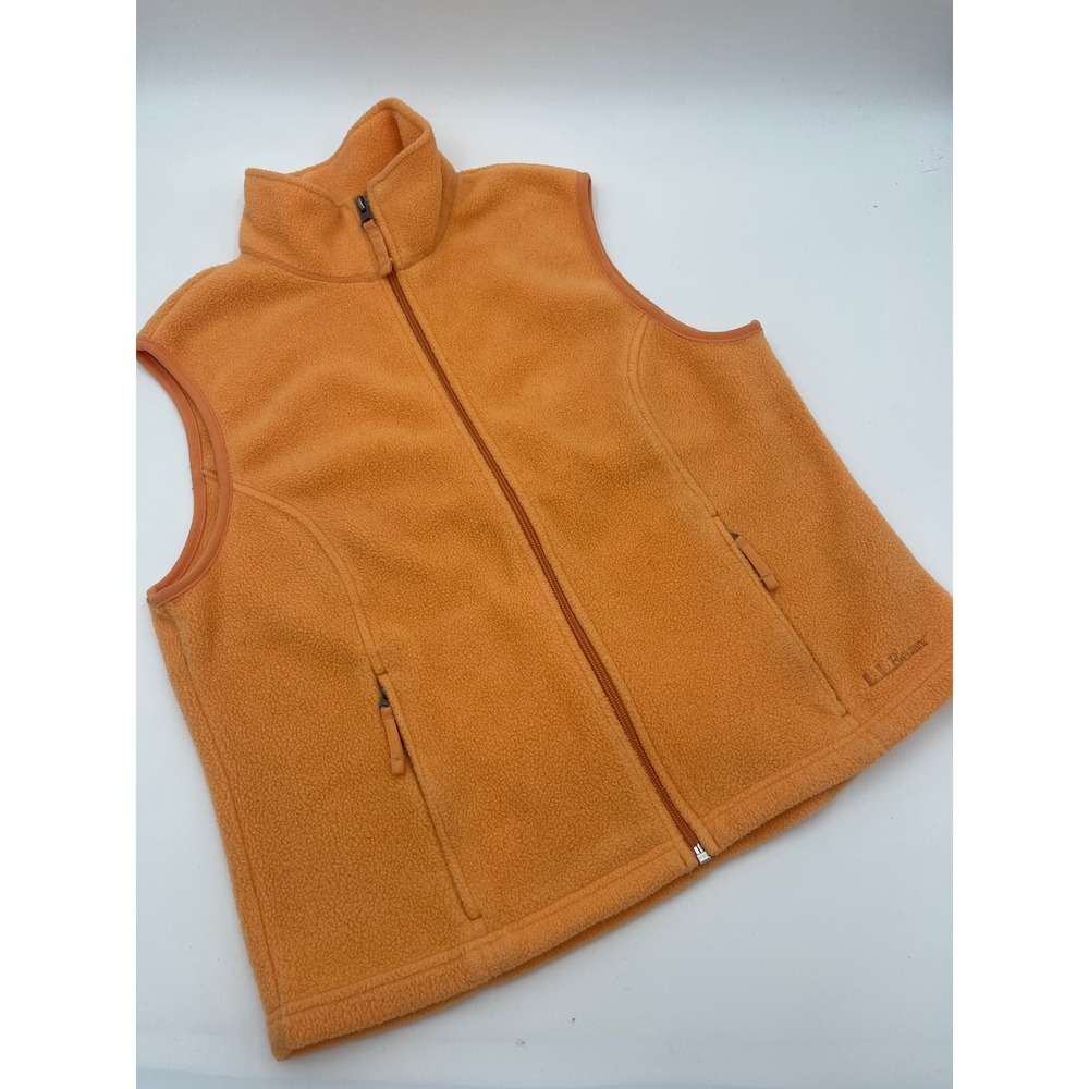 LL Bean Polartec Fleece Vest Orange Full Zip Mock Neck Womens Medium